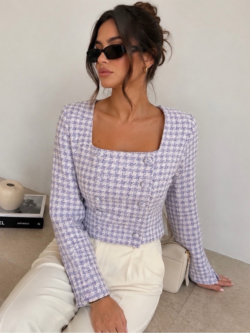 Favorite Daughter Dasha Lilac Tweed Double Breasted Jacket 14